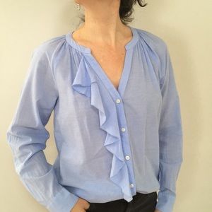 Loft Blue Long Sleeves Ruffle Front Blouse, Small